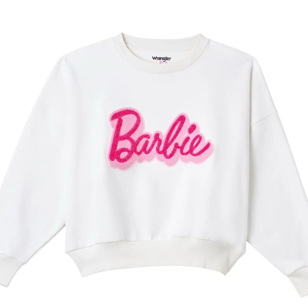 Women’s Wrangler White Sweatshirt with Pink Barbie Logo
